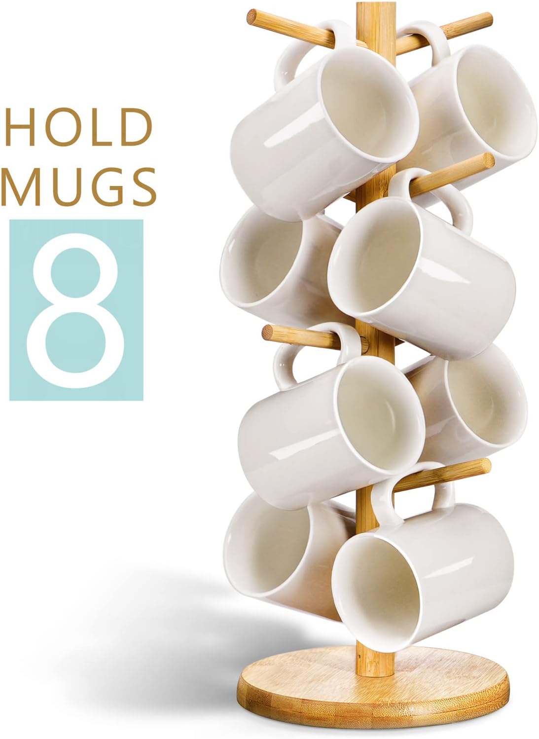 Lorbro Coffee Mug Tree with 8 Hooks, Mug Tree Stand, Wood Coffee Cup Holder, Countertop Mug Tree, Mug Stand Kitchen Organizer, Cafe Accessories Decor & Kitchen Organizer Storage Stand