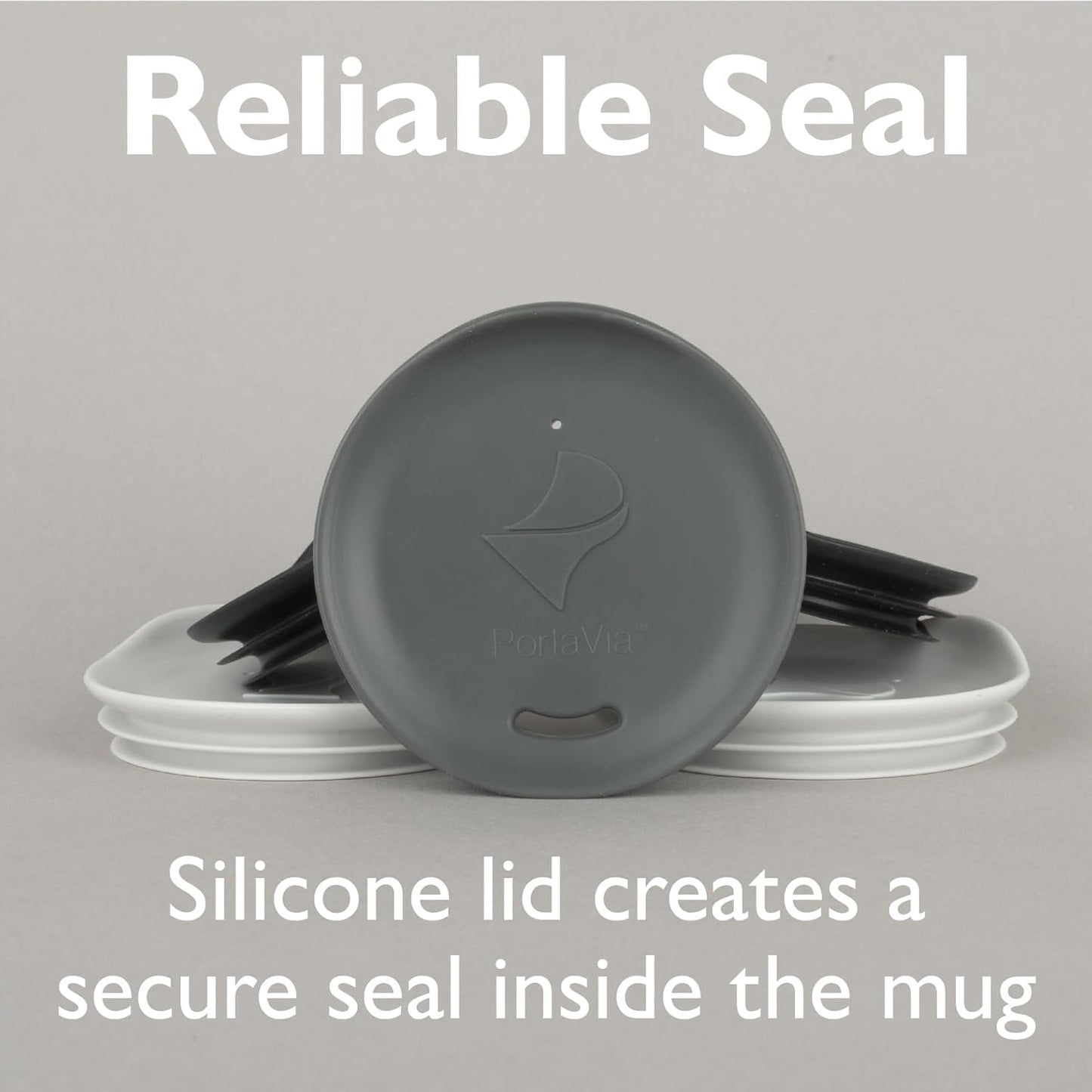 Reusable Coffee Cup Silicone Lid – Fits Most Tumbler, Water Bottle, & Ceramic Coffee Mug Between 2⅝”-2⅞" – Dishwasher-Safe Travel Mug Lid keeps your beverage in your mug (Small - Grey)