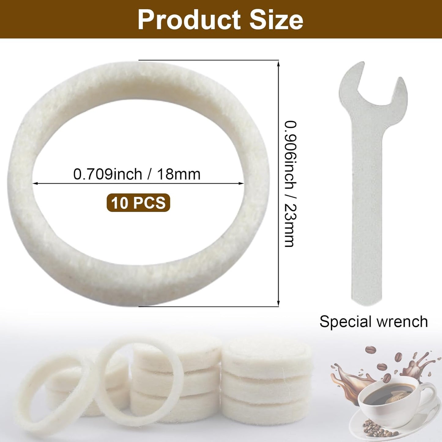 10Pcs Felt Washer Replacement for Breville Espresso Machine Grinders, Compatible with BES870, BES878, BES880, BES980, BES990, BCG600, BCG820, Breville Espresso Machine Parts