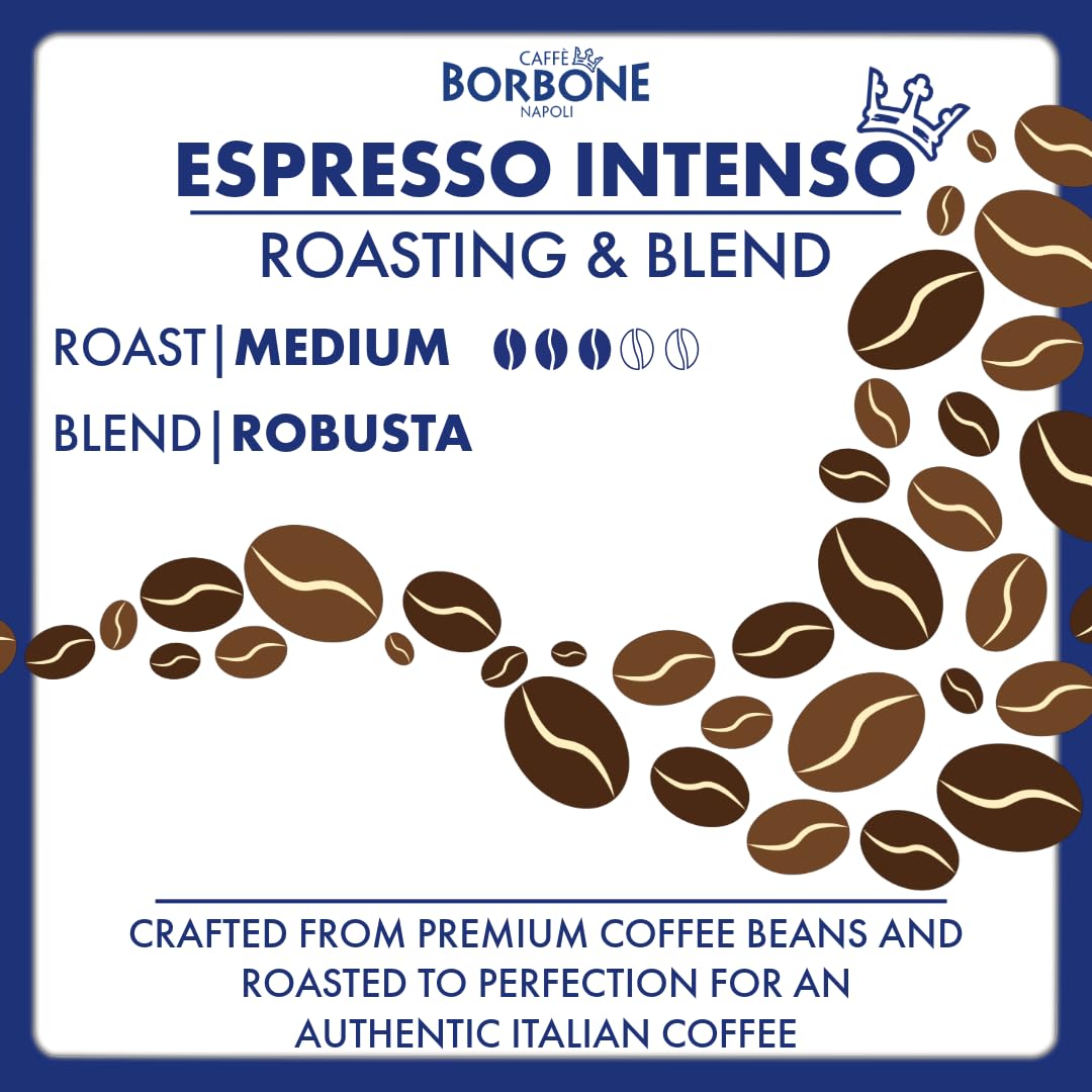 Caffe Borbone Whole Bean Coffee, Medium Roast Robusta Blend, Espresso Intenso, Strong and Creamy Italian Coffee, 2.2 lb Bag