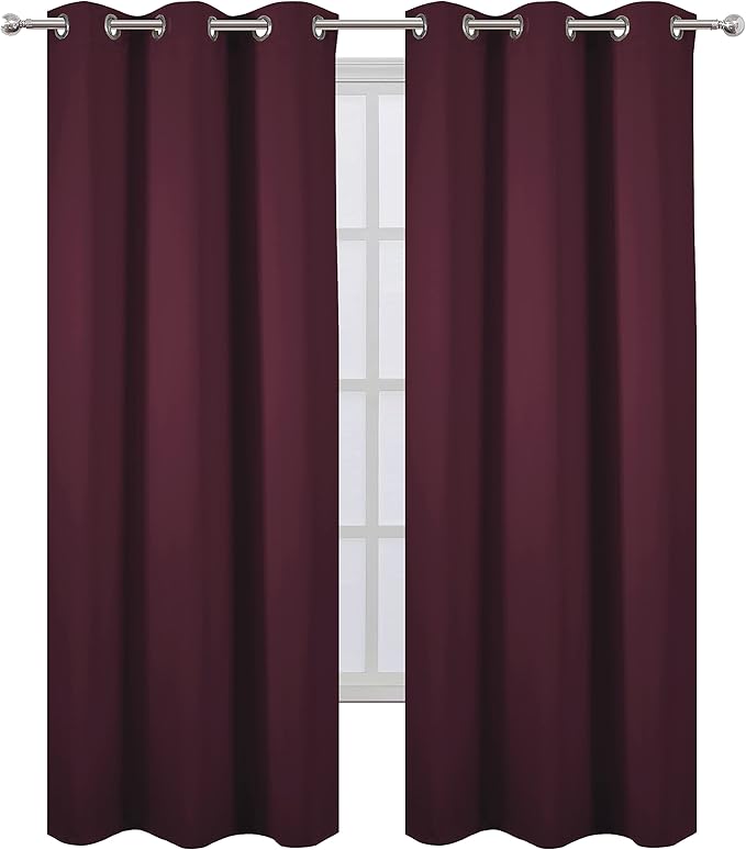 LEMOMO Burgundy Red Thermal Blackout Curtains/42 x 84 Inch/Set of 2 Panels Room - Image 2