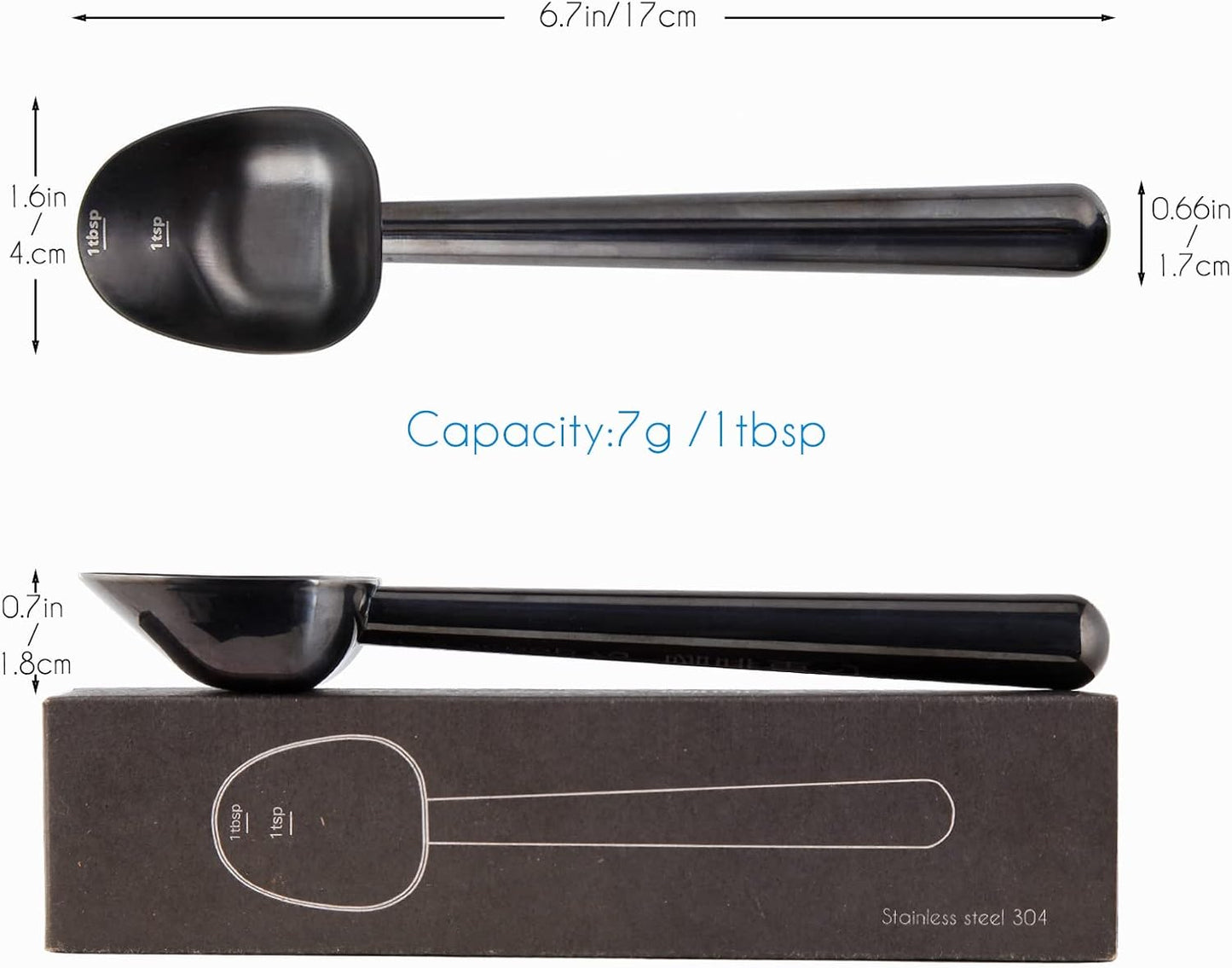 Easyworkz Stainless Steel Long Hollow Handle Coffee Scoop,7g Measuring Spoon for Ground Coffee and Loose Leaf Tea, Gunmetal Black
