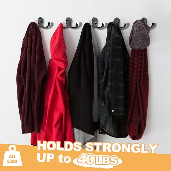 20 Pack Coat Hooks Wall Hooks for Hanging, Heavy Duty Double Prong Metal Hook - Image 3