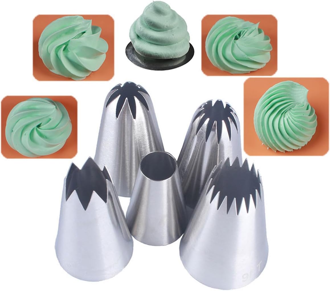 Piping Tips Large Pastry Tips Set,Cake Cream Decorating Tips for Frosting,Icing Piping Nozzle For Cupcakes Cakes Cookies(1A,1C,1E,356,9FT)