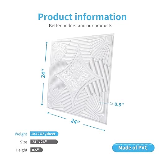 Art3d Drop Ceiling Tiles 24x24 in White, 3D Wainscoting Panels Glue Up 2x2 - Image 3