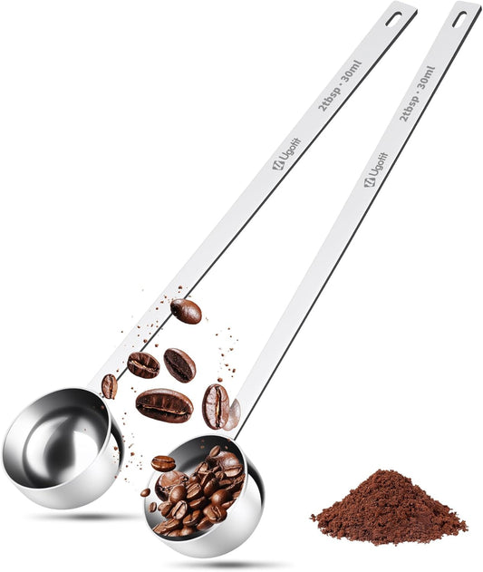 Coffee Scoop for Ground Coffee, 304 Stainless Steel Long Handled Measuring Scoop Set, 2 Tablespoon Coffee Bean Scoop for Protein Powder, Tea, Baking (2pcs)