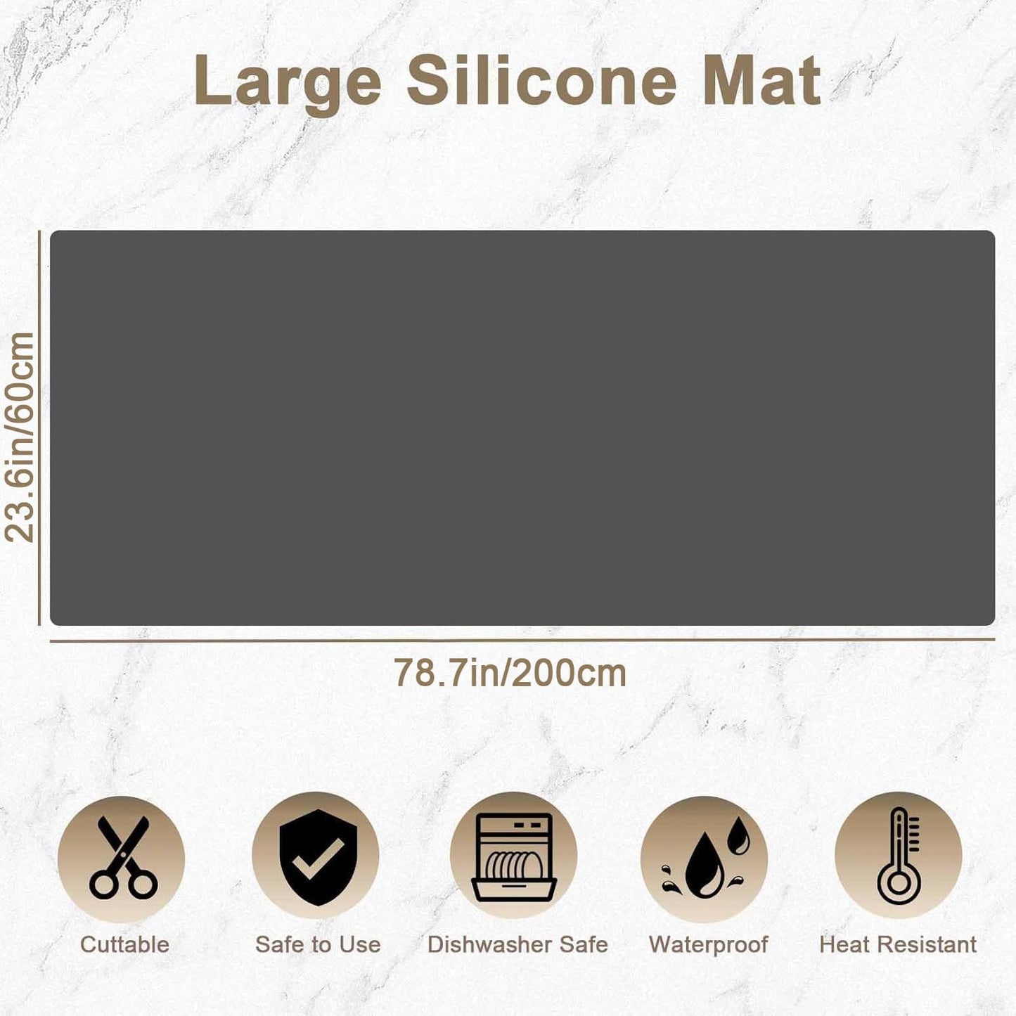 78.7"x23.6" Large Silicone Mat for Kitchen Counter, Heat Resistant Non-Slip Countertop Protector, Waterproof Silicone Craft Mat for Kitchen Island, Light Gray