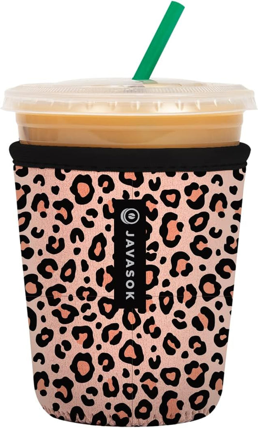 Sok It JavaSok Iced Coffee & Cold Soda Insulated Neoprene Cup Sleeve (Pink Leopard, Small: 16-20oz)