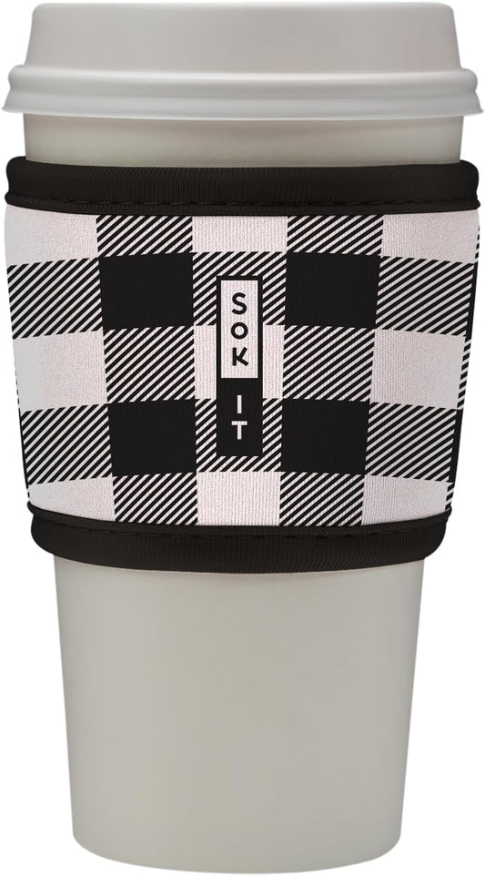 Sok It HotSok Coffee & Tea Reusable Insulated Neoprene Cup Sleeve (B&W Buffalo Check)
