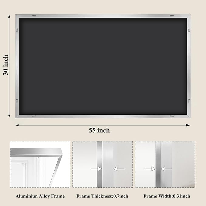 Koonmi Silver Rectangle Wall Mirror, 30x55 Inch Bathroom Mirror, Aluminum Frame - Image 2