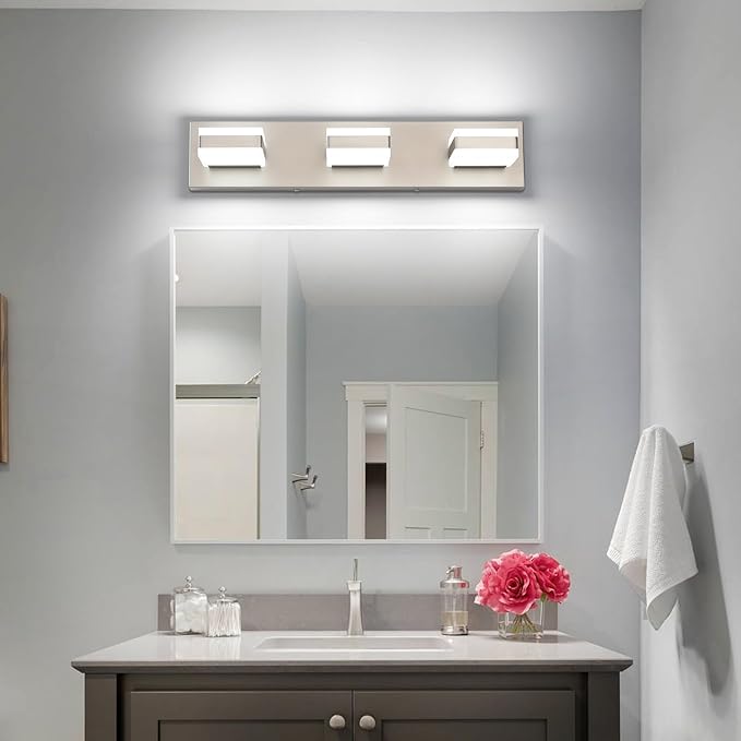SOLFART Brushed Nickel Vanity Lights Over Mirror, 3 Light LED Bathroom Light - Image 2