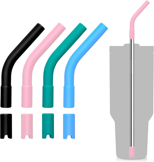 4 Set Silicone Straw Tips, Food Grade Rubber Metal Straws Tips Covers with Silicone Bottom Only Fit for 8MM Stainless Steel Straw