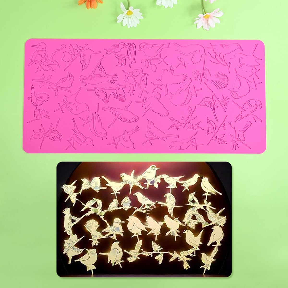 mostsom Silicone Mold 3D Hollow Out Lace Mold Kitchen Lace Emboss Mat Magpie Bird Silicone Fondant Cake Decorating Chocolate Sugarcraft Moulds (A_ Magpie Bird)