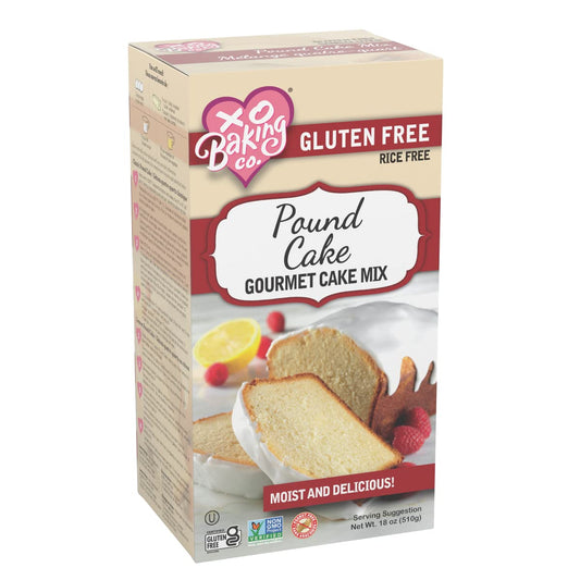 XO Baking Co. Gluten Free Pound Cake Gourmet Cake Mix; Non-GMO; Kosher; Rice Free; Soy Free; Dairy Free; Peanut Free; No Preservatives; No Artificial Flavors or Colors, 18oz