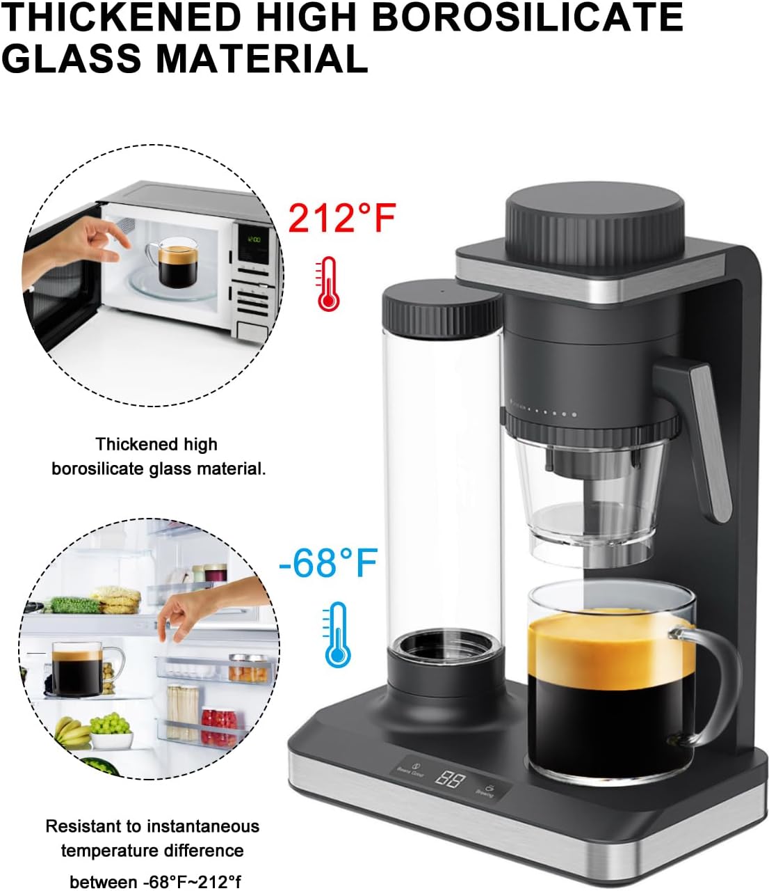 LUXU Glass Coffee Mugs Set of 4,14 oz Clear Coffee Cups,Hand Blown&Seamless Design,Heat Resistant and Explosion-Proof,Lightweight Tea Mugs with Anti Scald Handle Ideal for Home,Cafe