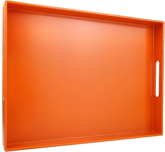 Ornage Serving Tray for Coffee Table, Rectangular Plastic Decorative Tray with Handles for Entertaining, Outdoor Patio, Living Room, Ottoman, Bathroom Counter, 11.8”*15.7”*1.6”