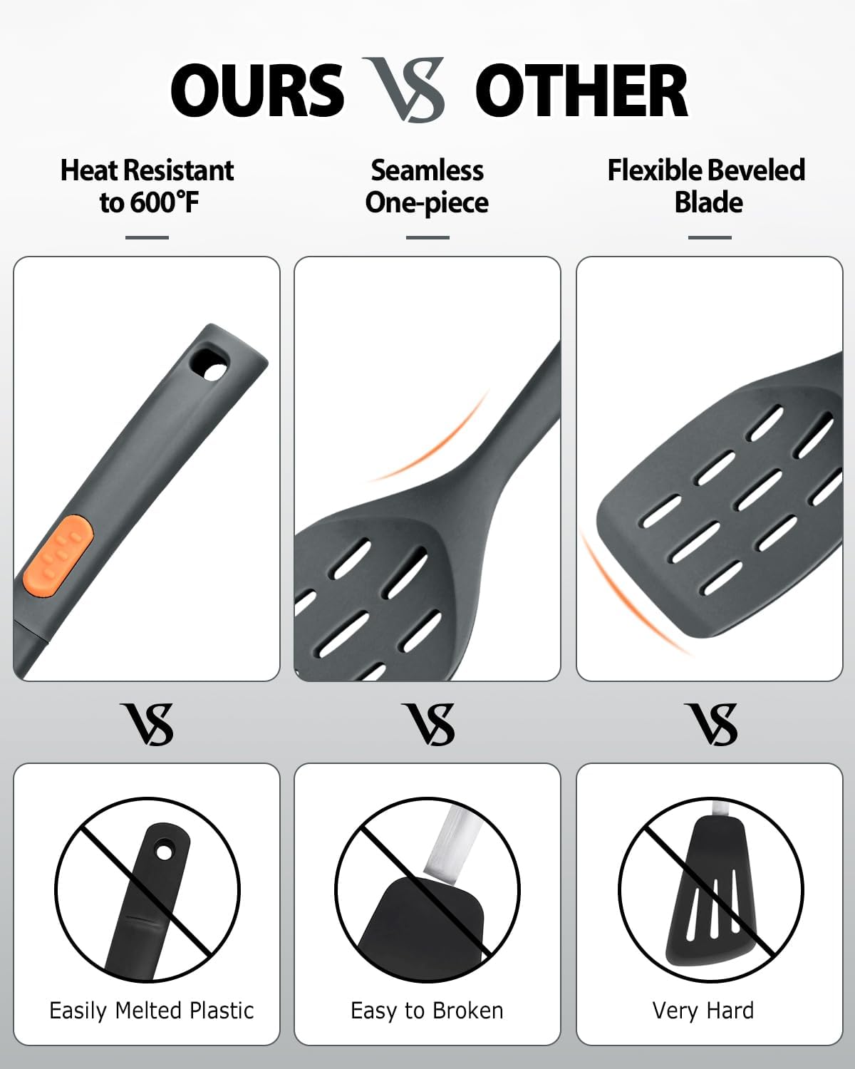 Silicone Spatulas and Spaghetti Spoons, 4 Pack Heat Resistant Full Silicone Cooking Utensils Set, Non Stick Large Kitchen Spatula Spoons for Cooking, Mixing, Serving, Draining