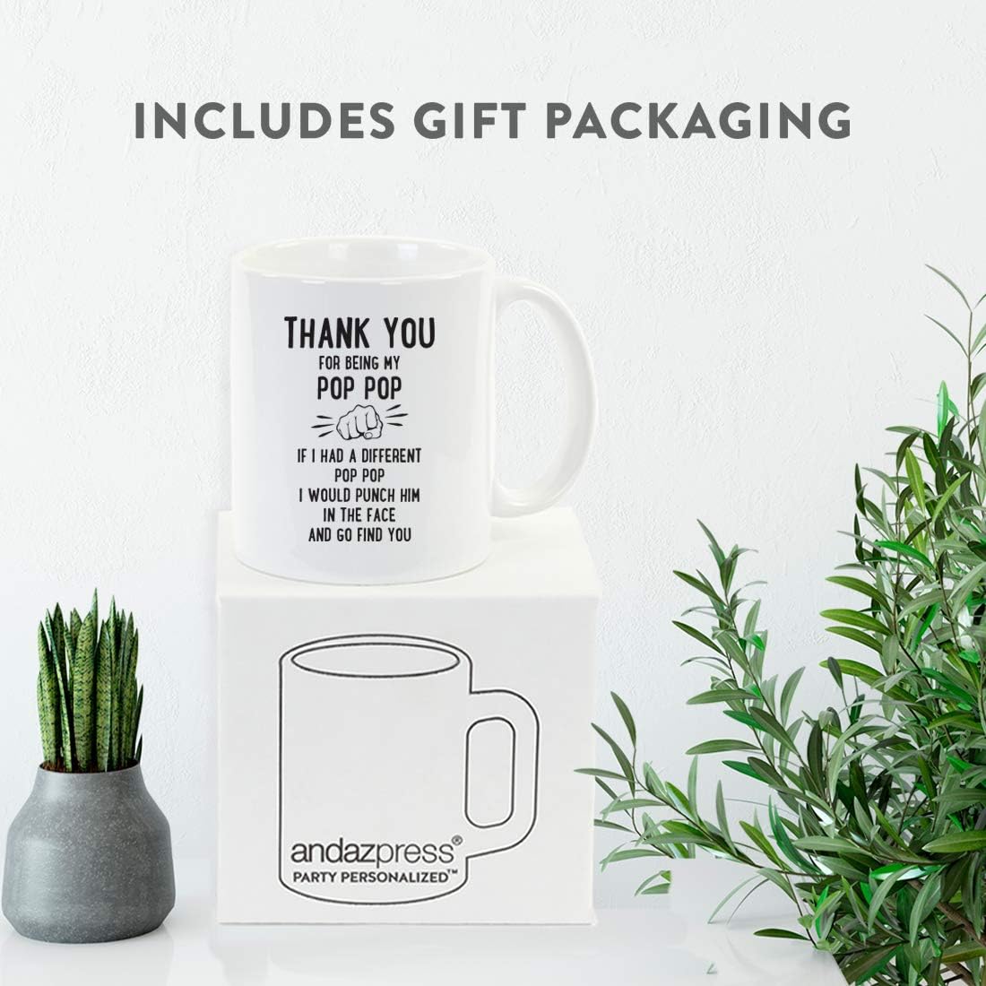 Andaz Press Funny Family 11oz. Coffee Mug Gift, Thank You for Being My Pop Pop, Punch in Face, 1-Pack, Christmas Birthday Drinking Cup Present Ideas