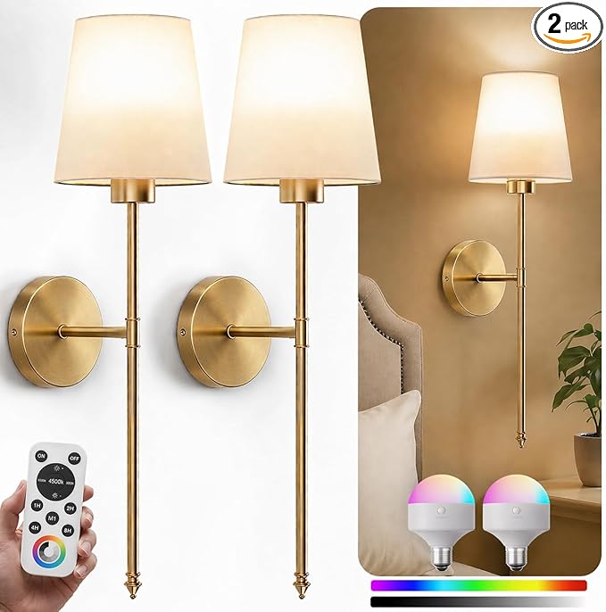 IRONPAX Wall Sconces Battery Operated Set of 2, Wireless Rechargeable Wall by IRONPAX