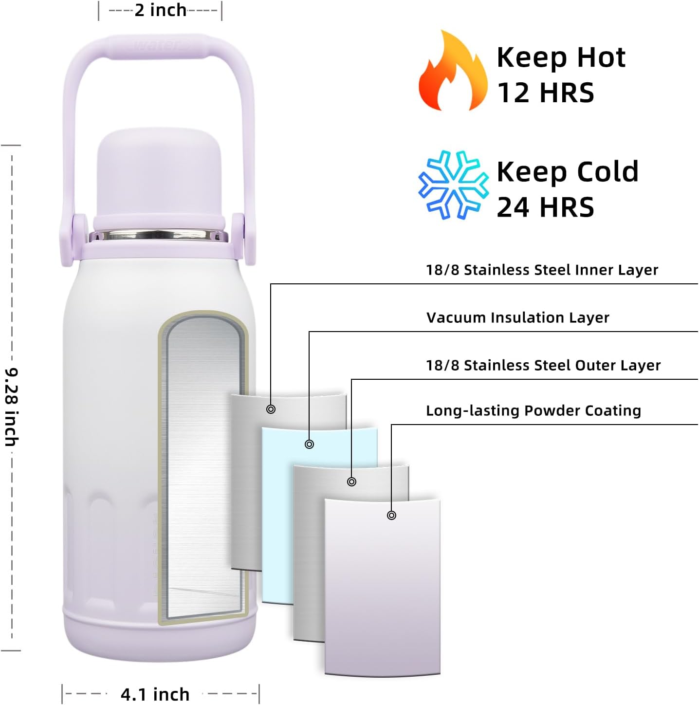 BJPKPK Insulated Water Bottle 40oz Stainless Steel Water Bottles with Handle and Lid Dishwasher Safe Metal Thermos for Sports,Purple Pearl