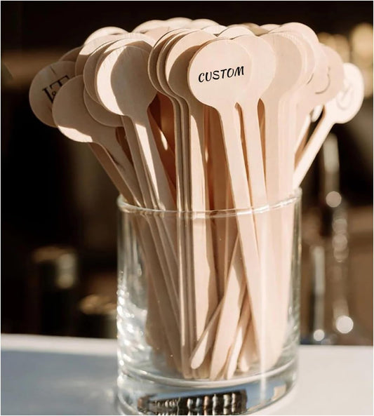 Generic 100-500 PCS Personalized Wooden Drink Stirrers, Custom Disposable Coffee Stir Sticks with Round Ends, Favor Decor for Wedding/Party/Business/Gift, Coffee Stirrer or Cupcake Picks