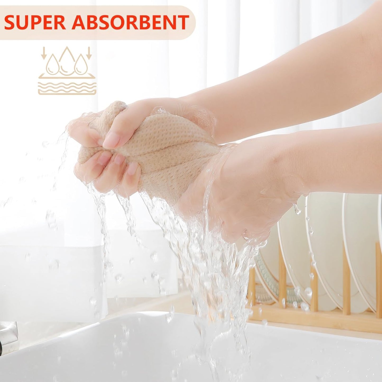 Homaxy 100% Cotton Waffle Weave Kitchen Dish Cloths, Ultra Soft Absorbent Quick Drying Dish Towels, 12 x 12 Inches, 12-Pack, Beige