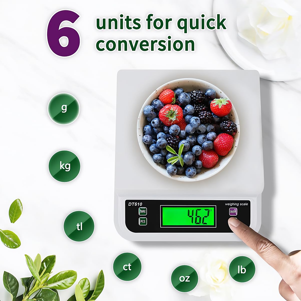 Large Digital Kitchen Scale 66lb/30kg Food Scales for Kitchen with Tare and Prep Counting Baking Cooking Bread Meat Scale with LCD Display for Bakery (White, 30kg)