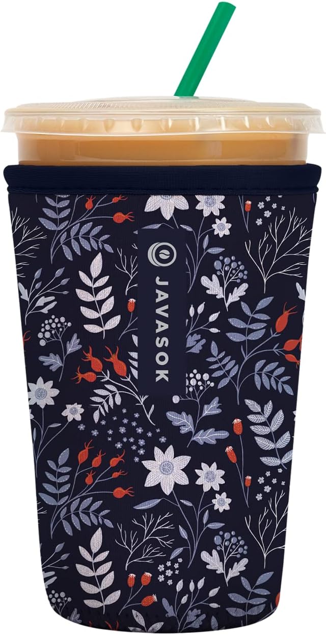 Sok It JavaSok Iced Coffee & Cold Soda Insulated Neoprene Cup Sleeve (Winter Floral, Medium: 22-28oz)
