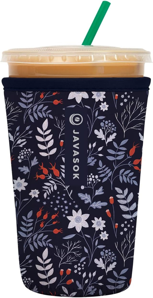 Sok It JavaSok Iced Coffee & Cold Soda Insulated Neoprene Cup Sleeve (Winter Floral, Medium: 22-28oz)