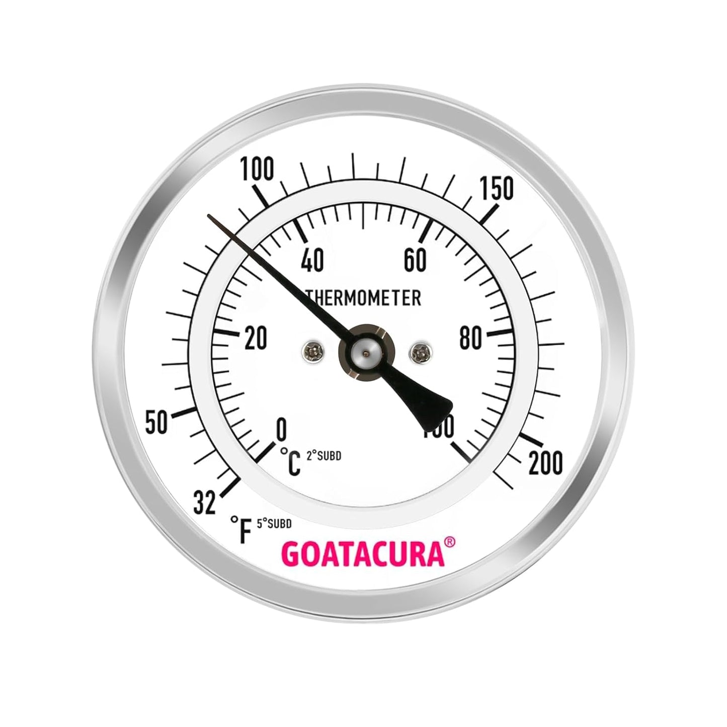 Dial Thermometer for Brewing, 304 Stainless Steel Case and Probe, 3" Dial Size, 12" Stem Length, 32-212 Deg F/0-100 Deg C, 1/2" NPT Back Mount