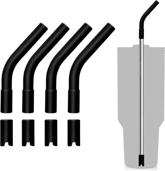 4 Set Silicone Straw Tips, Food Grade Rubber Metal Straws Tips Covers with Silicone Bottom Only Fit for 8MM Stainless Steel Straw