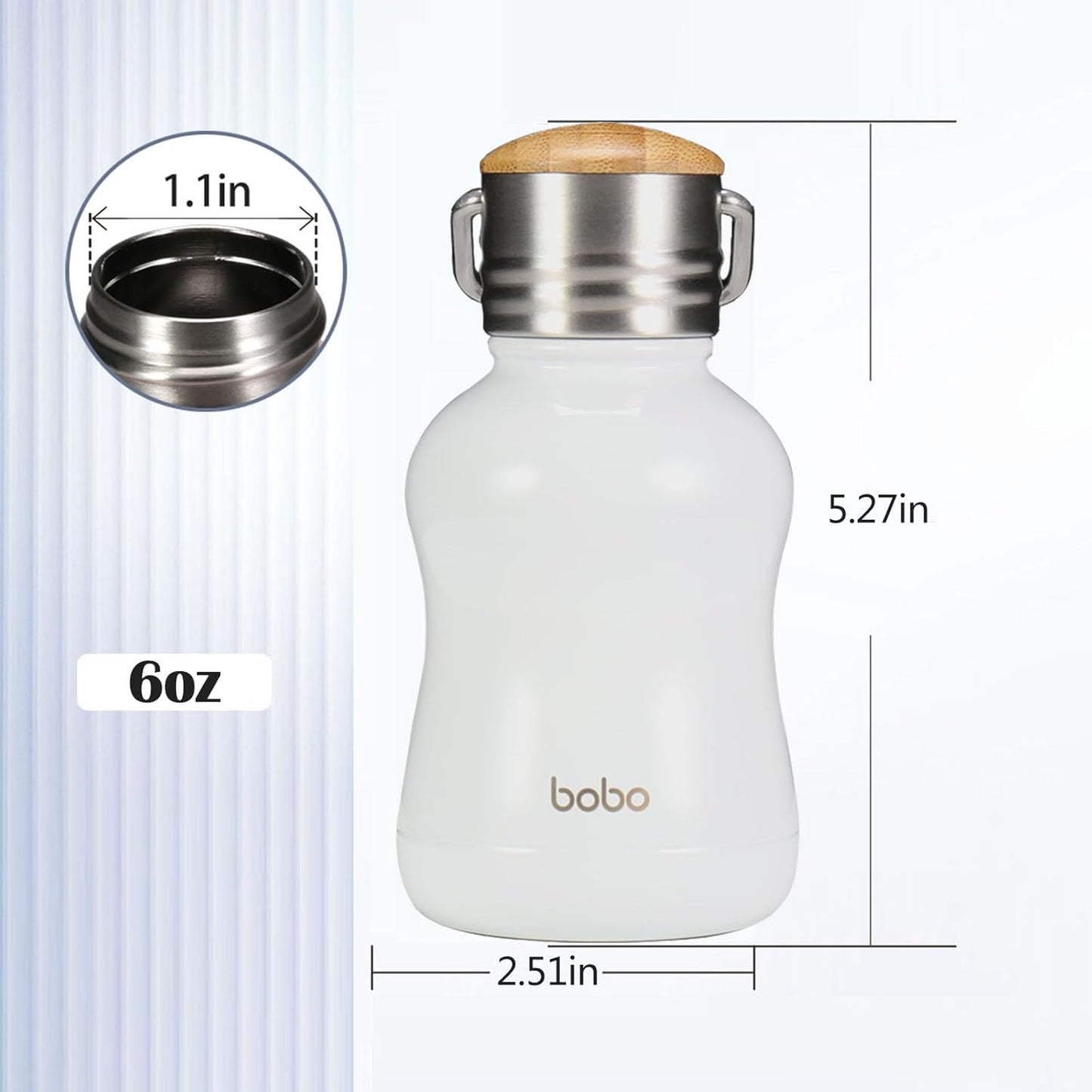 YOHKOH Mini Vacuum Insulated Water Bottle With Bamboo Lid - Stainless Steel Thermos Water Bottle for Women Girls Kids, Metal Sports Hot and Cold Water Bottle Leak-Proof BPA-Free (6.4oz,White)