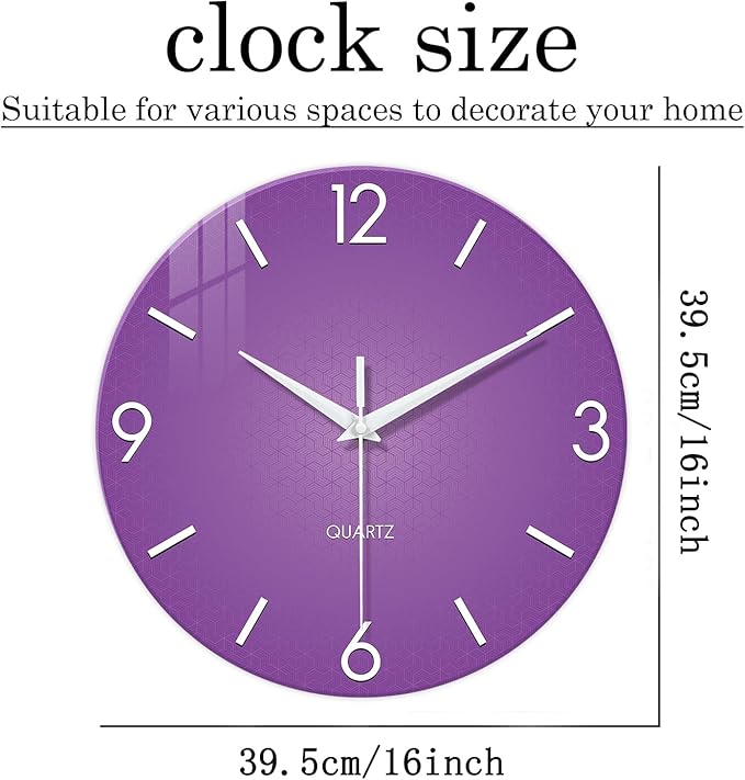 XFM Purple Wall Clock for Girls Bedroom Analog Simple Wall Clocks Battery - Image 7