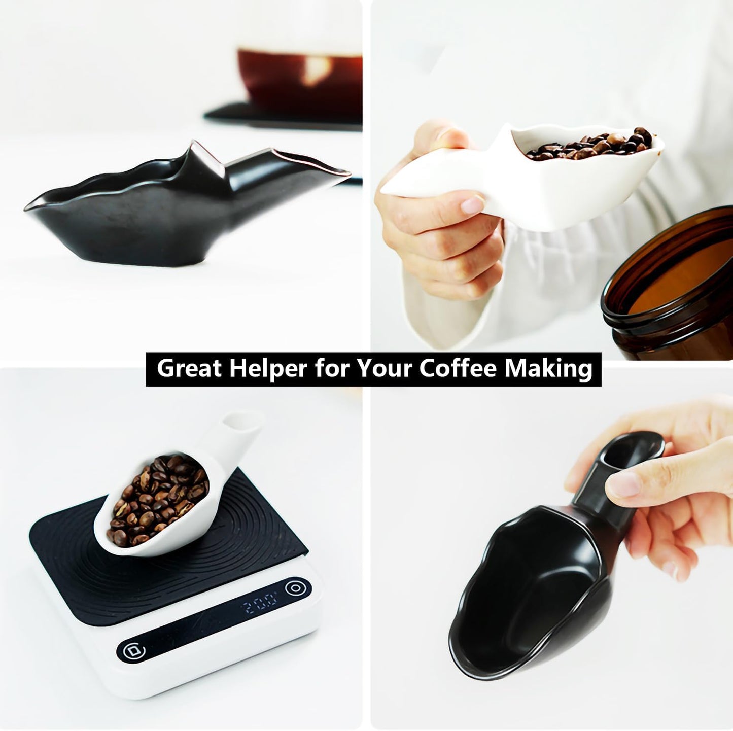 Coffee Bean Measuring Scoop with Funnel Coffee Bean Dosing Cup Ceramic Ground Coffee Spoon For Coffee Tea Sugar Flour (Black)