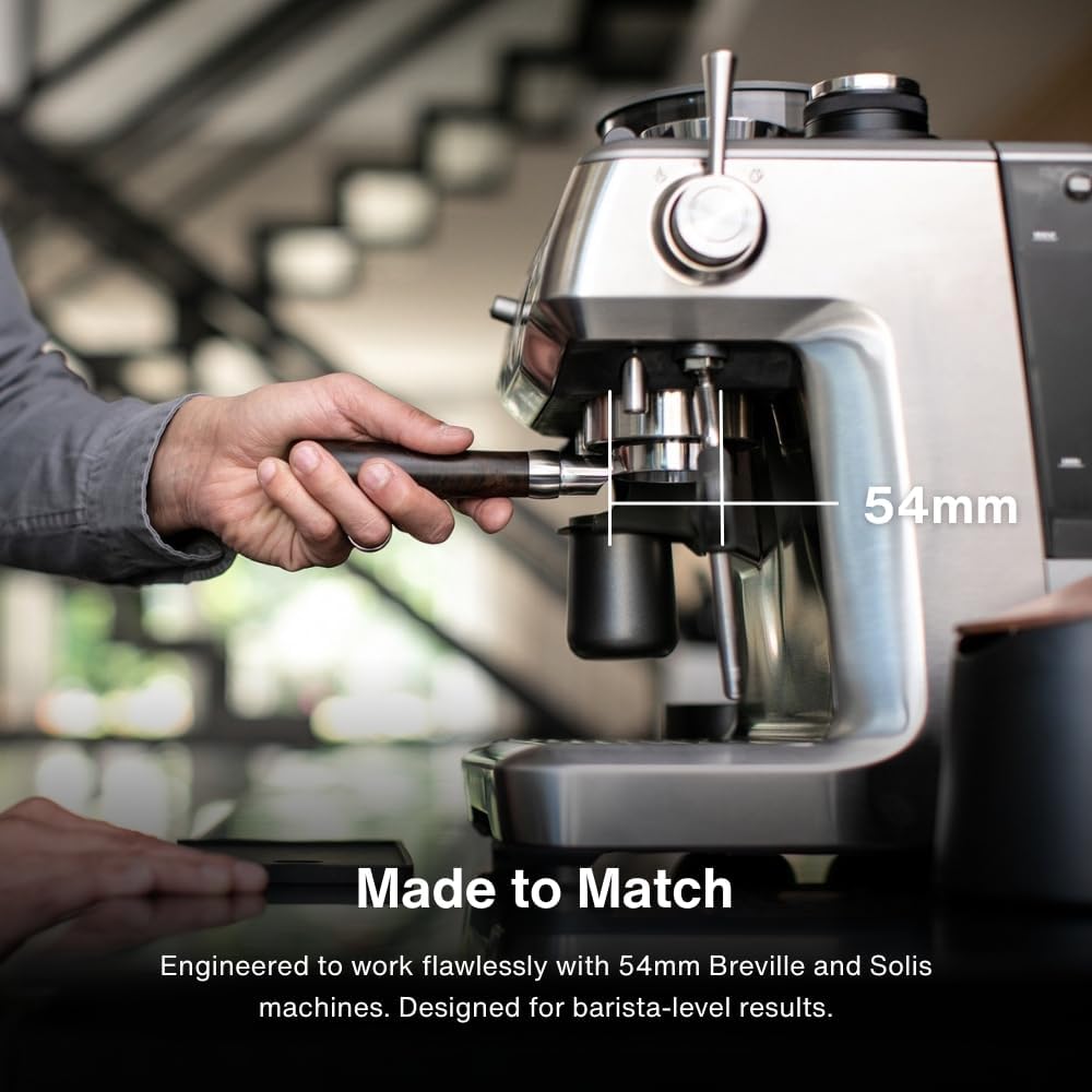 Crema Coffee Products 54mm Bottomless Naked Portafilter | Compatible with 54mm Breville Machines | Includes Double Shot Filter Basket | Sandalwood