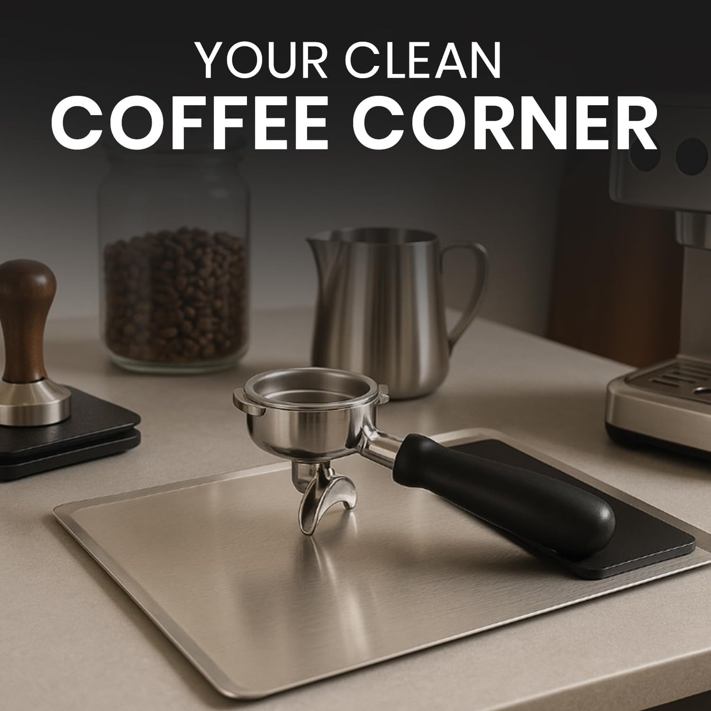 Rattleware Coffee Grinder Tray with Tamping Mat – Mess-Free Coffee Station Tray, Easy Clean Coffee Bar Accessory for Espresso Machine, Espresso Tamper and Coffee Organizer Station (13" x 9.75")