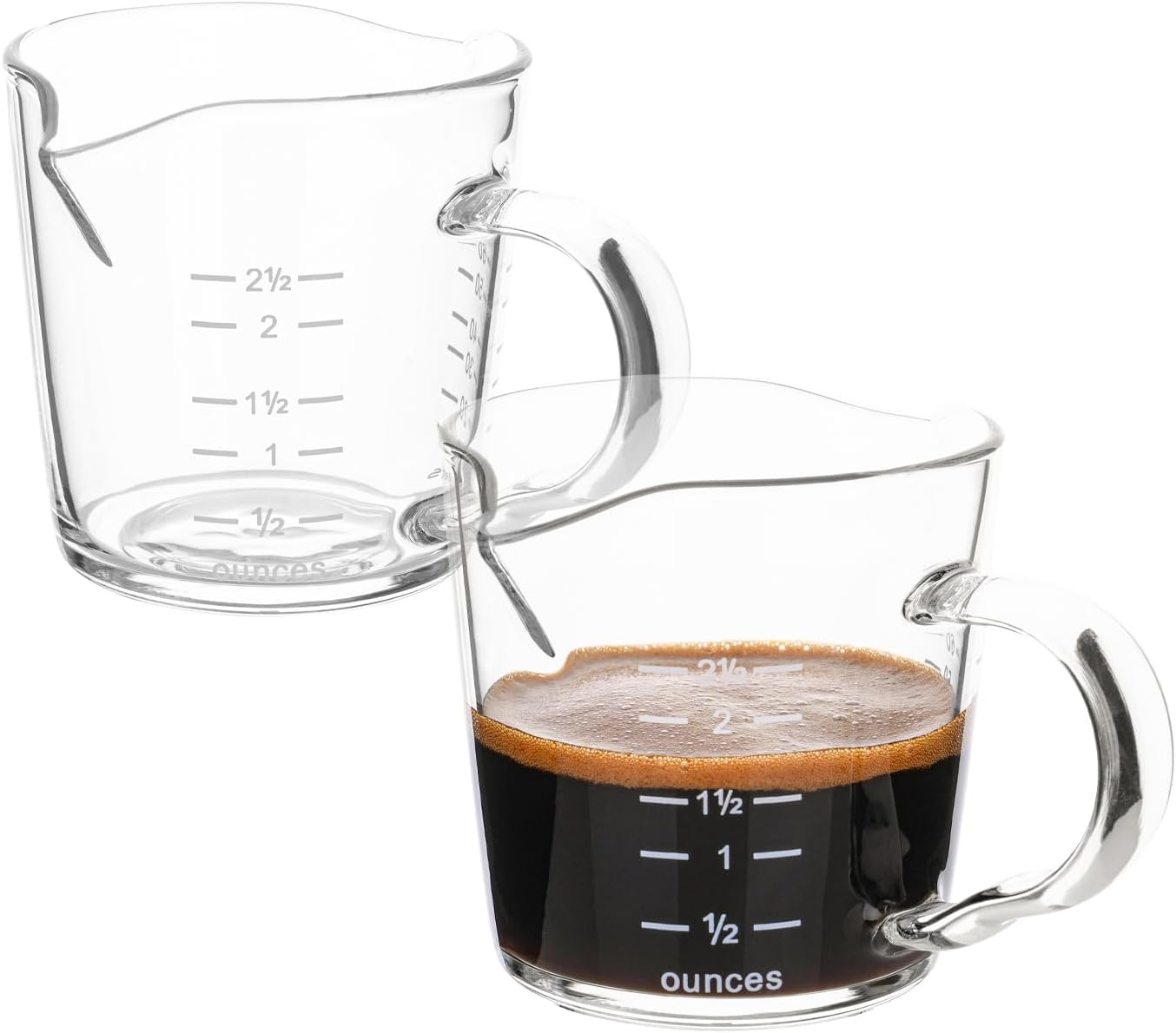 Espresso Shot Glass 3-Ounce Triple Pitcher Barista Double Spouts With Pouring Handle (2 Pack)