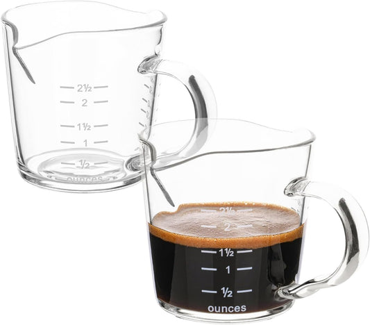 Espresso Shot Glass 3-Ounce Triple Pitcher Barista Double Spouts With Pouring Handle (2 Pack)