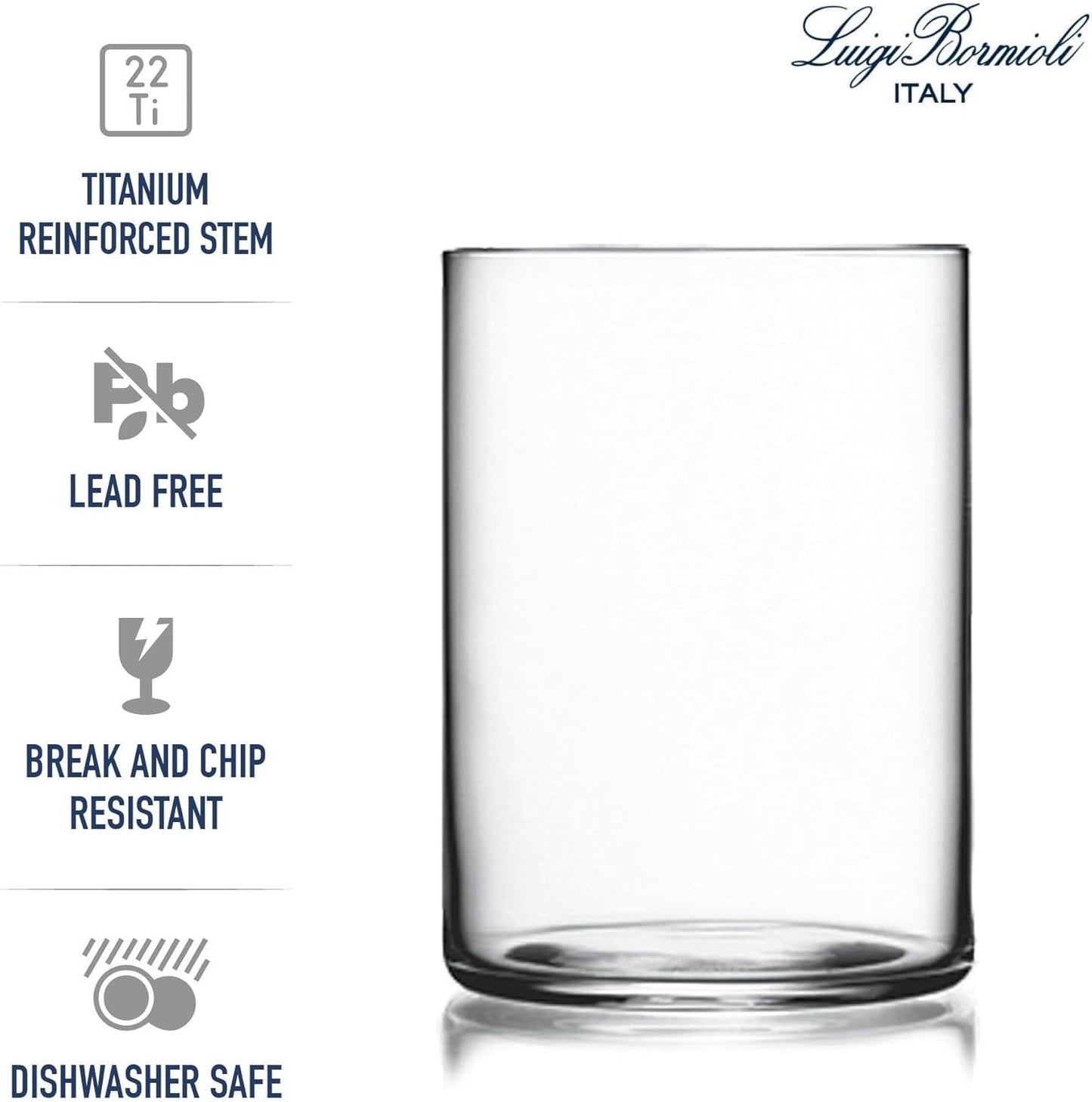 Luigi Bormioli Top Class 15.25 oz All Purpose Glasses - Set of 6 Durable Lead-Free Crystal Drinkware with Reinforced Rims & Minimalist Design - Elegant Glassware for Home or Bar Use