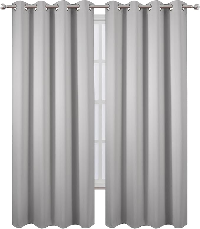 LEMOMO Blackout Curtains 52 x 90 Inch Long Light Grey Curtains Set of 2 Panels - Image 2