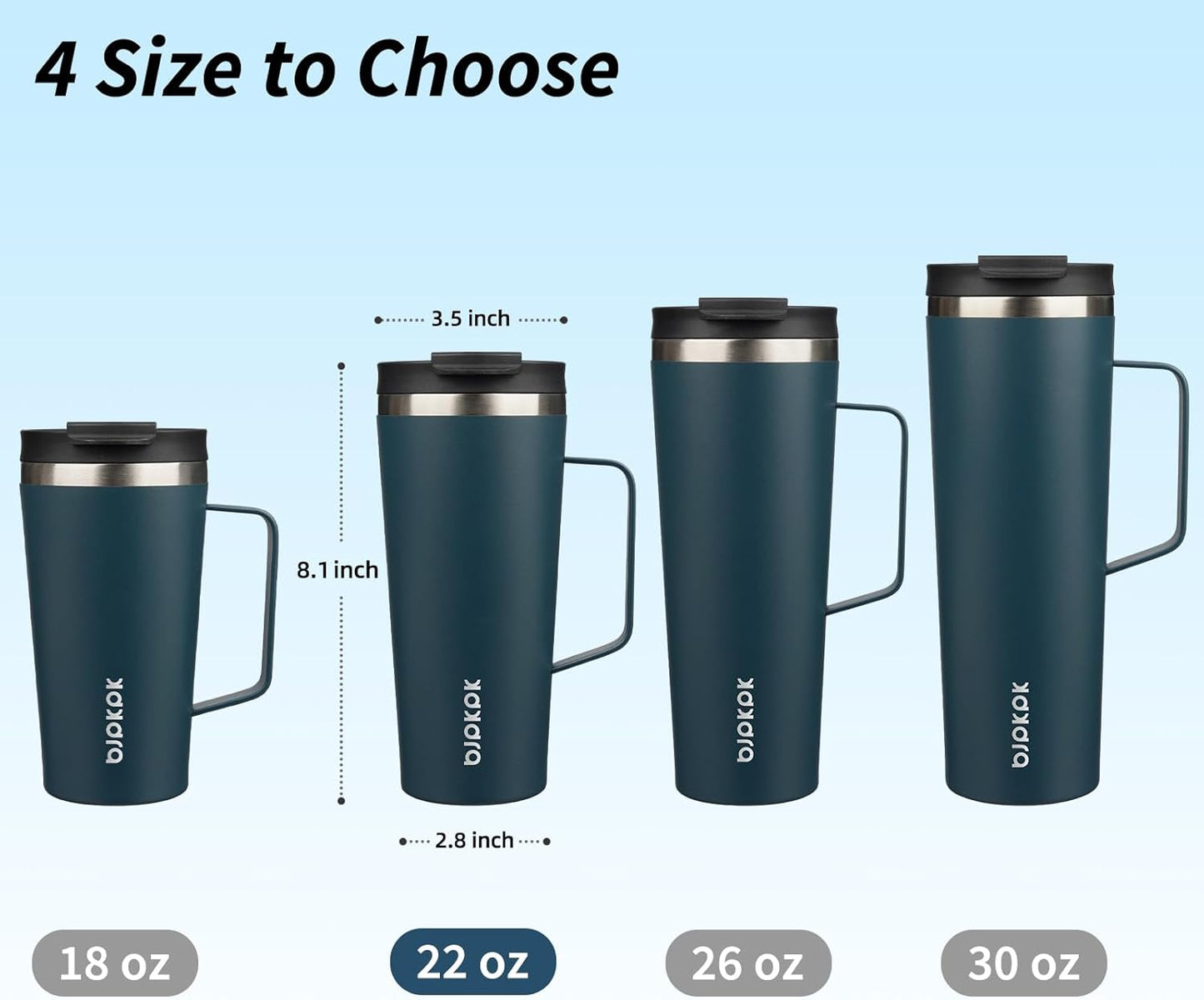 BJPKPK Insulated Tumbler with Handle, 22oz Insulated Tumblers with Lid and Straw, Stainless Steel Metal Water Bottles, Coffee Travel Mugs, Cups, Navy Blue