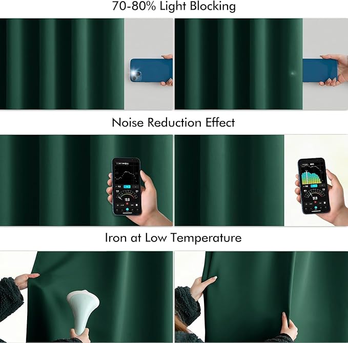 MIULEE Christmas Hunter Green Back Tab Blackout Curtain 96 Inch Long 2 Panels - Image 5