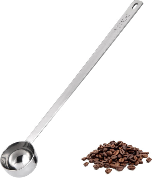U-Taste Coffee Scoop 1 Tablespoon: 18/8 Stainless Steel Measuring Scooper for Ground Coffee, Bean, Powder, Espresso, 8.5in Extra Long Handle Metal Meaure Spoon for Canister, Jar (1Tbsp/15ml, Silver)