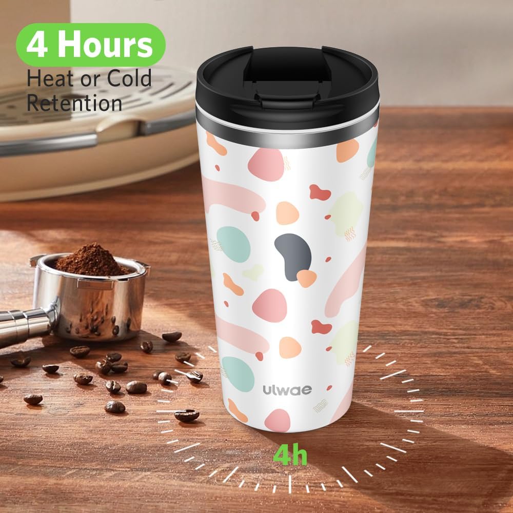 Insulated Coffee Mug with Ceramic Coating, 18oz Travel Mug with Leak-proof Lid, Vacuum Double-wall Tumbler, Stainless Steel Thermal Cup for Tea, Hot Cocoa, Cold Beverage, Ice Drinks
