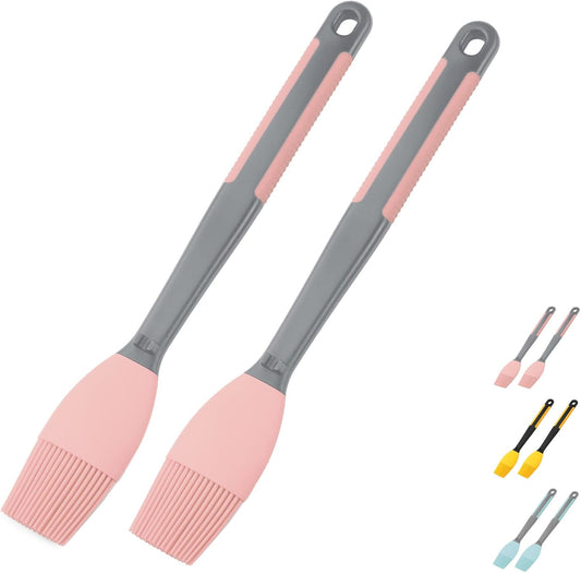 2Pcs Grill Basting Brush - Extra Long Silicone Basting Pastry Brush for Grilling 2inch Wide,Heat Resistant Brushes Spread Oil Butter Sauce Marinade for Cooking Baking BBQ(Pink 2)