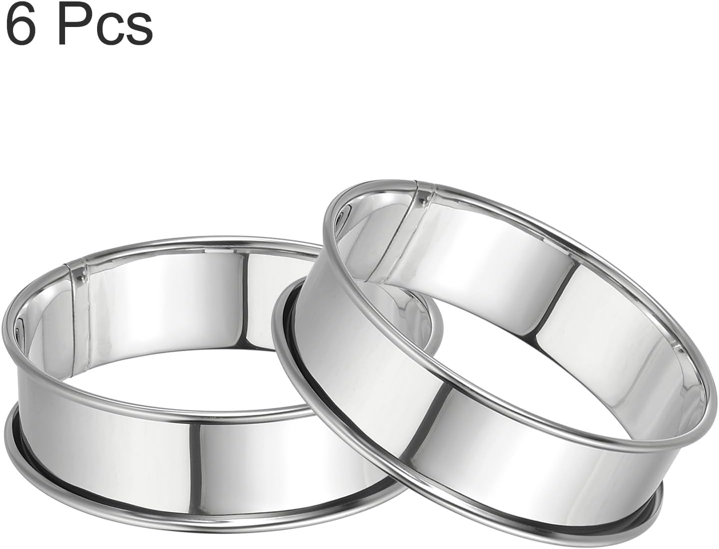 HARFINGTON 6pcs Crumpet Rings 3.15" Nonstick Round Cake Ring Stainless Steel Double Rolled English Pastry Rings for Kitchen Baking Crumpet Dessert, Silver