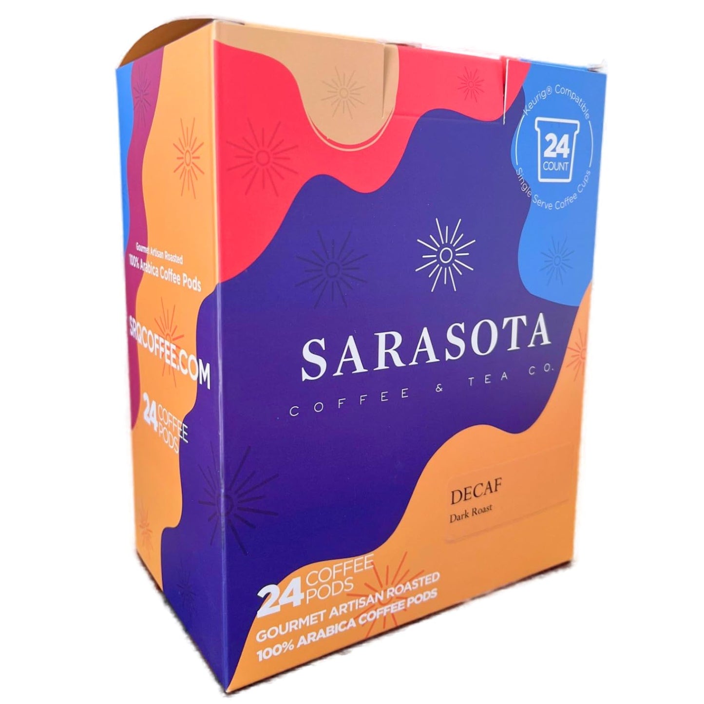 Sarasota Coffee Pods | Decaf Dark Roast | Single Serve for K Cup Pod Brewers | Gourmet, Low Acid, Mold Free | 24 Count