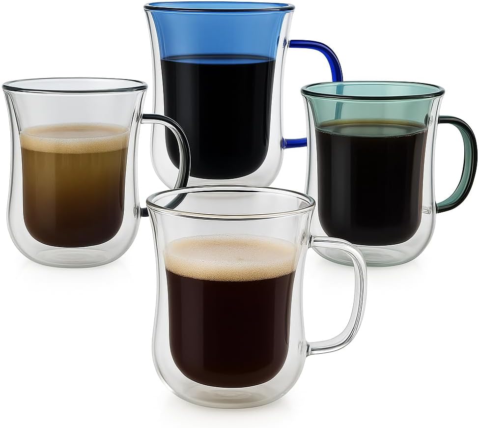 LEMONSODA Double Walled Colored Insulated Coffee Mugs - 10oz - Hot or Cold Latte, Tea, Cappucino, Coffee, Espresso Mug with Handle - Premium Packaging (Set of 4)