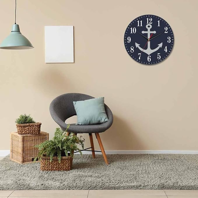 Mxocom Anchor Wall Clock Boat Anchor Marine Navigation Blue 10 Inch Silent Non - Image 6