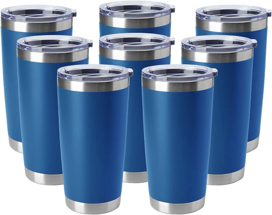 HASLE OUTFITTERS 20oz Tumblers Stainless Steel Mugs with Lid Double Wall Vacuum Insulated Coffee Cups for Cold & Hot Drinks (20oz-Dark Blue, 8 Pack)